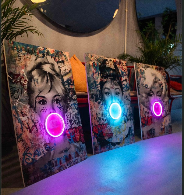3 Pieces Set | Marilyn x Brigitte x Audrey Bubble V.1 | Led Wall Art