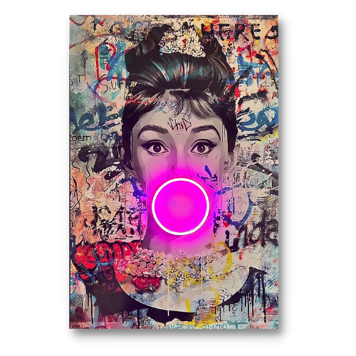 Neon Light Wall Art, Audrey Hepburn Bubblegum Pop Art