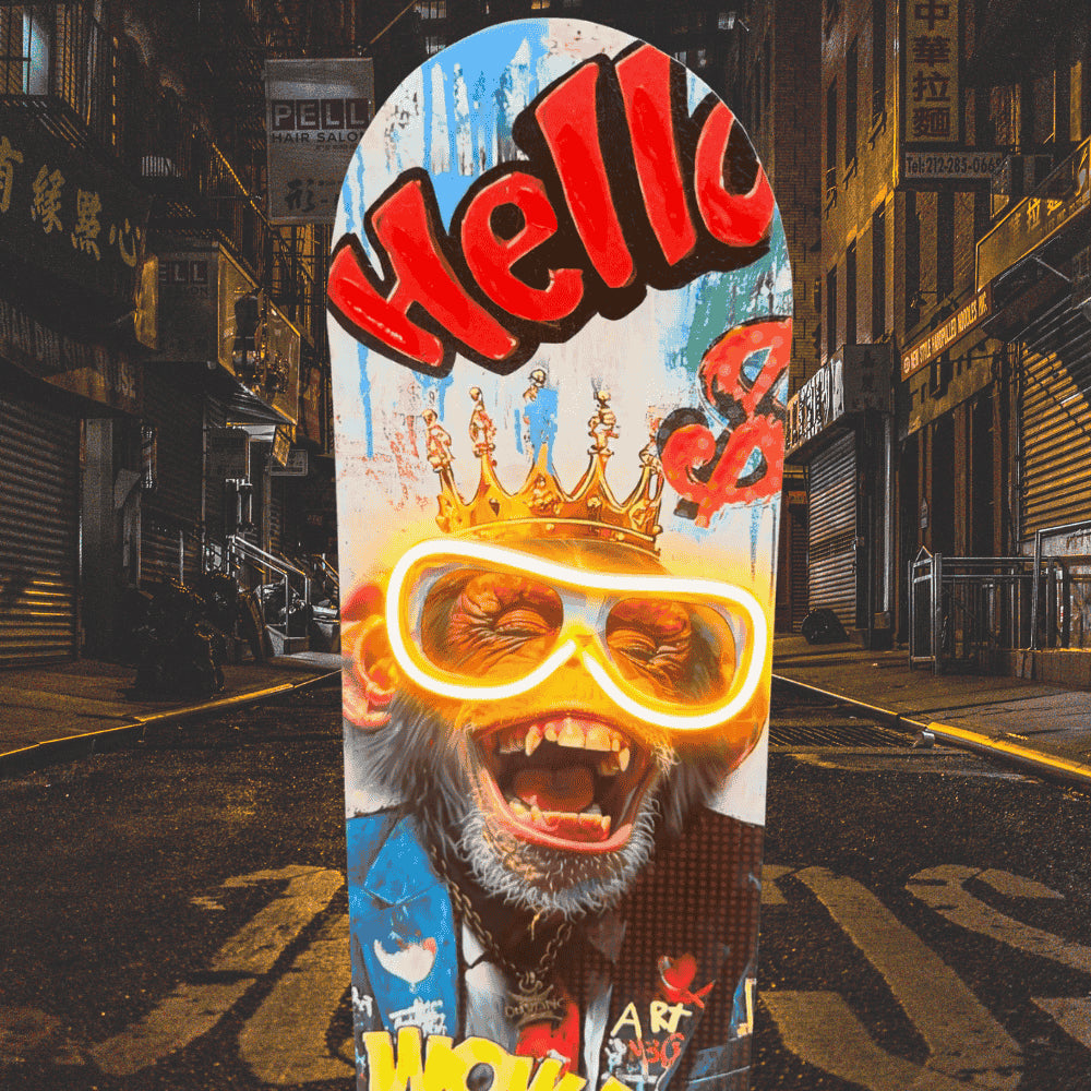 Neon Ape King – Handmade LED Skateboard