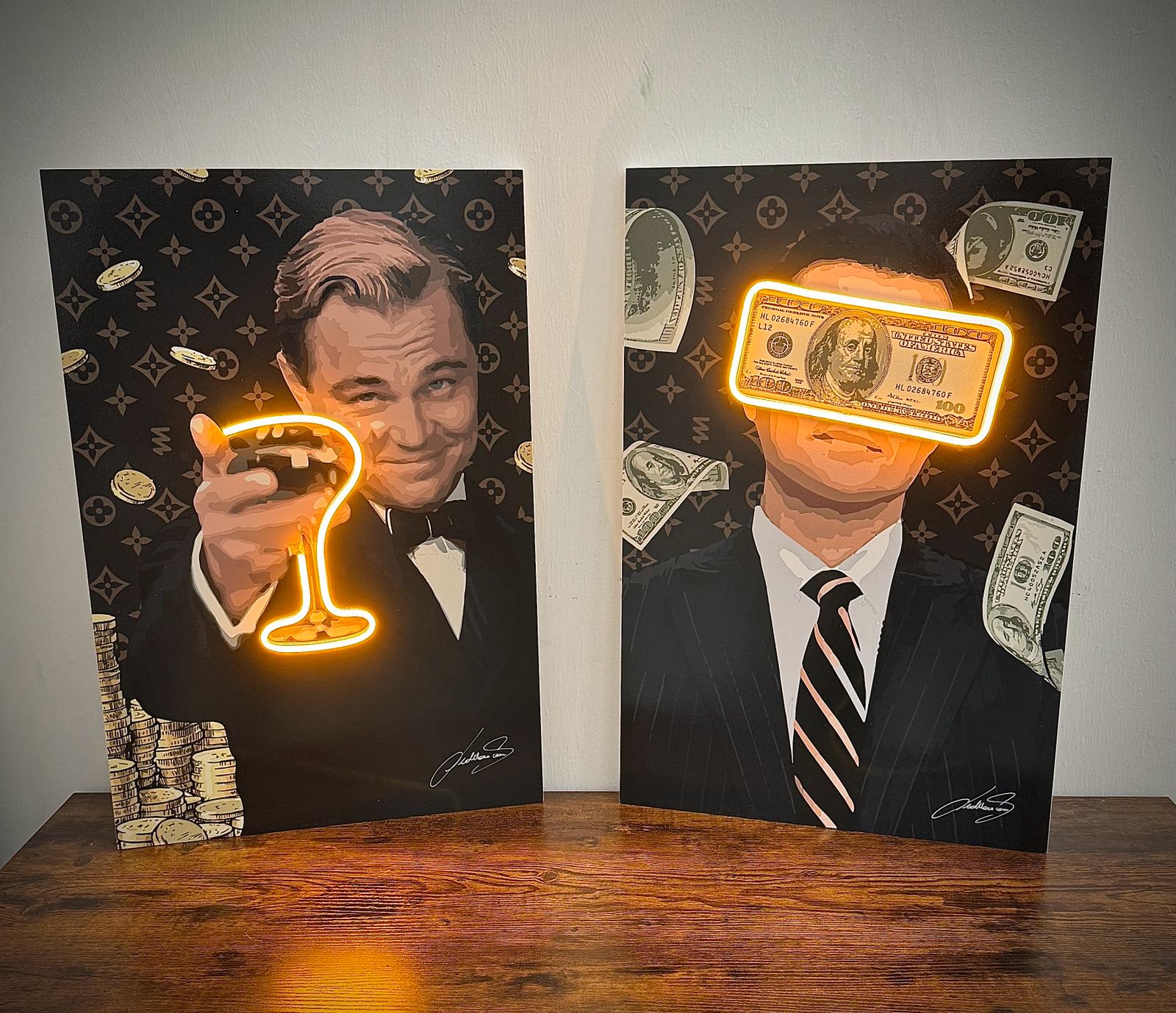 2 Pieces Set | Leonardo Champagne x Belfort Money Rain| Led Wall Art