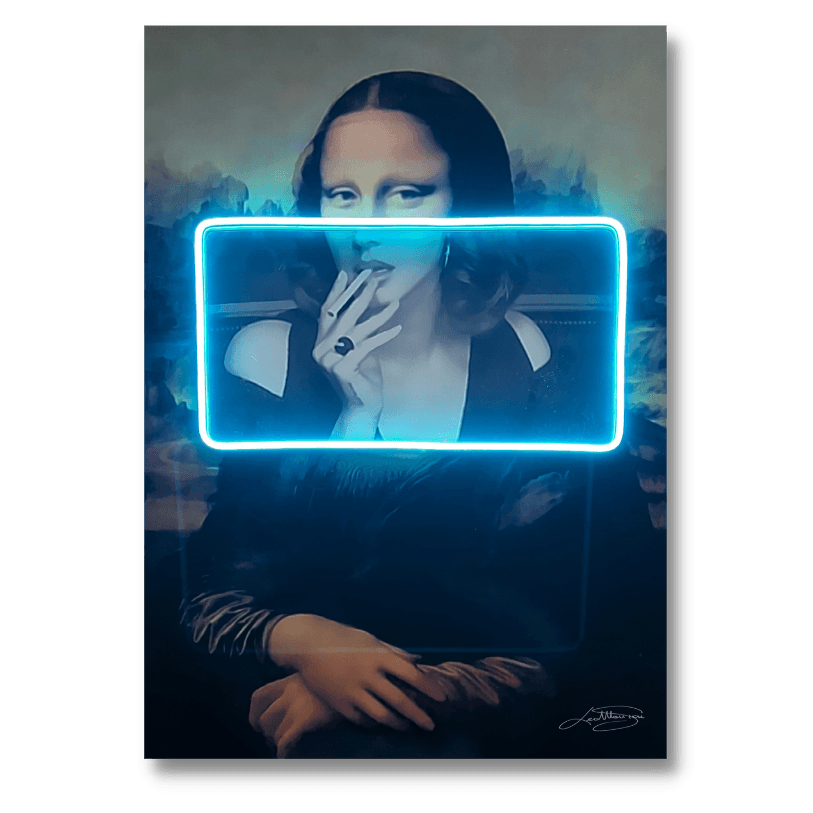 Modern Pop Wall Art | Gioconda Mona Lisa Smoking | LED Mansion, Neon LED Lights, Luminous Painting