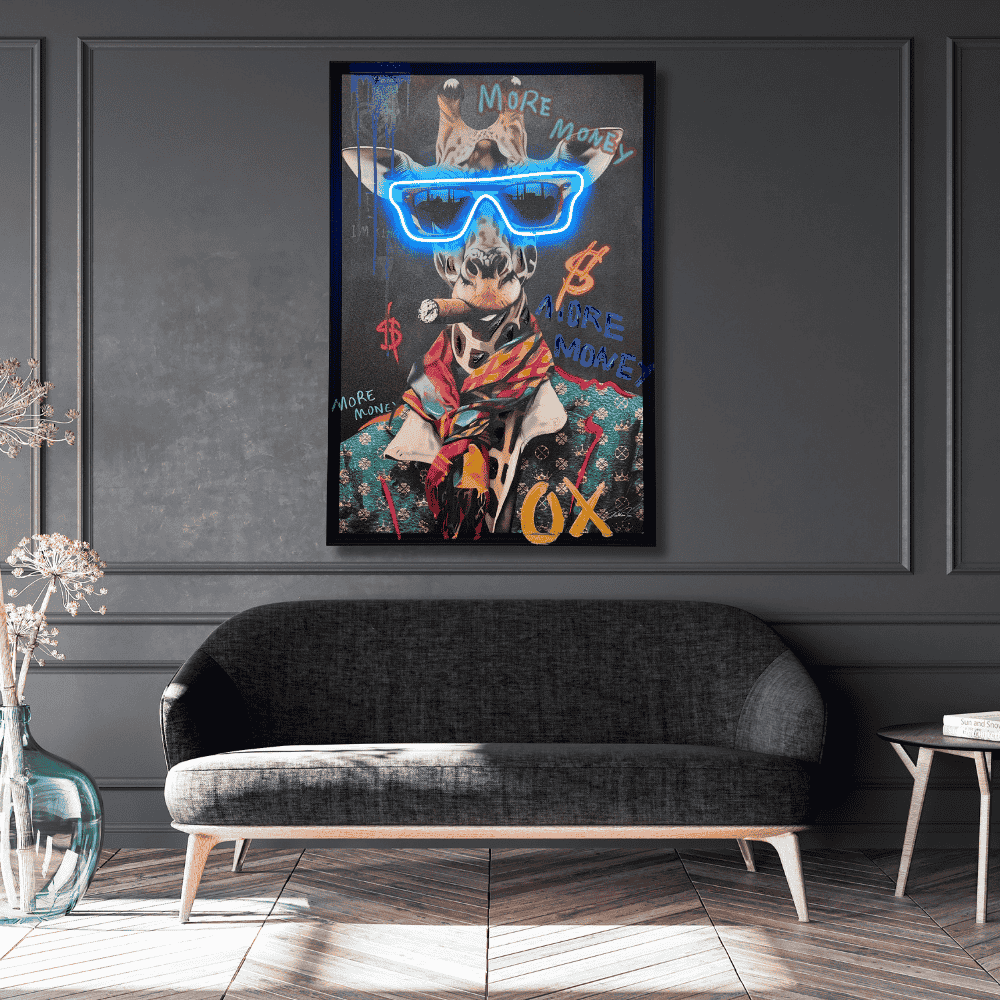 Real painted - More Money Giraffe | Led Wall Art